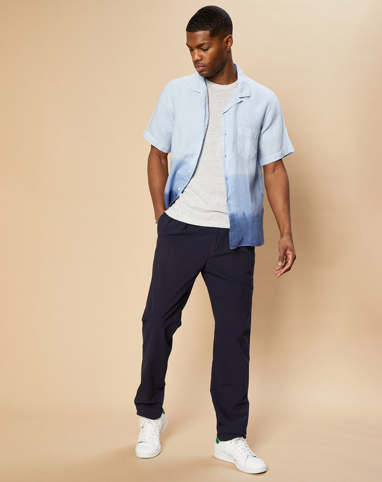 Hartford Chemise Regular 100% Lin Palm tie and dye azur/baltic bleu/denim
