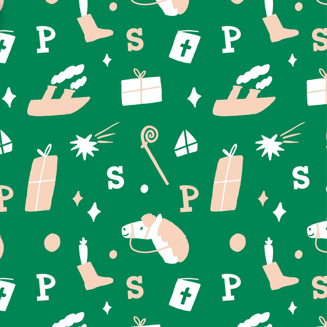 inpakpapier sinterklaas - groen - oudroze - 3 m