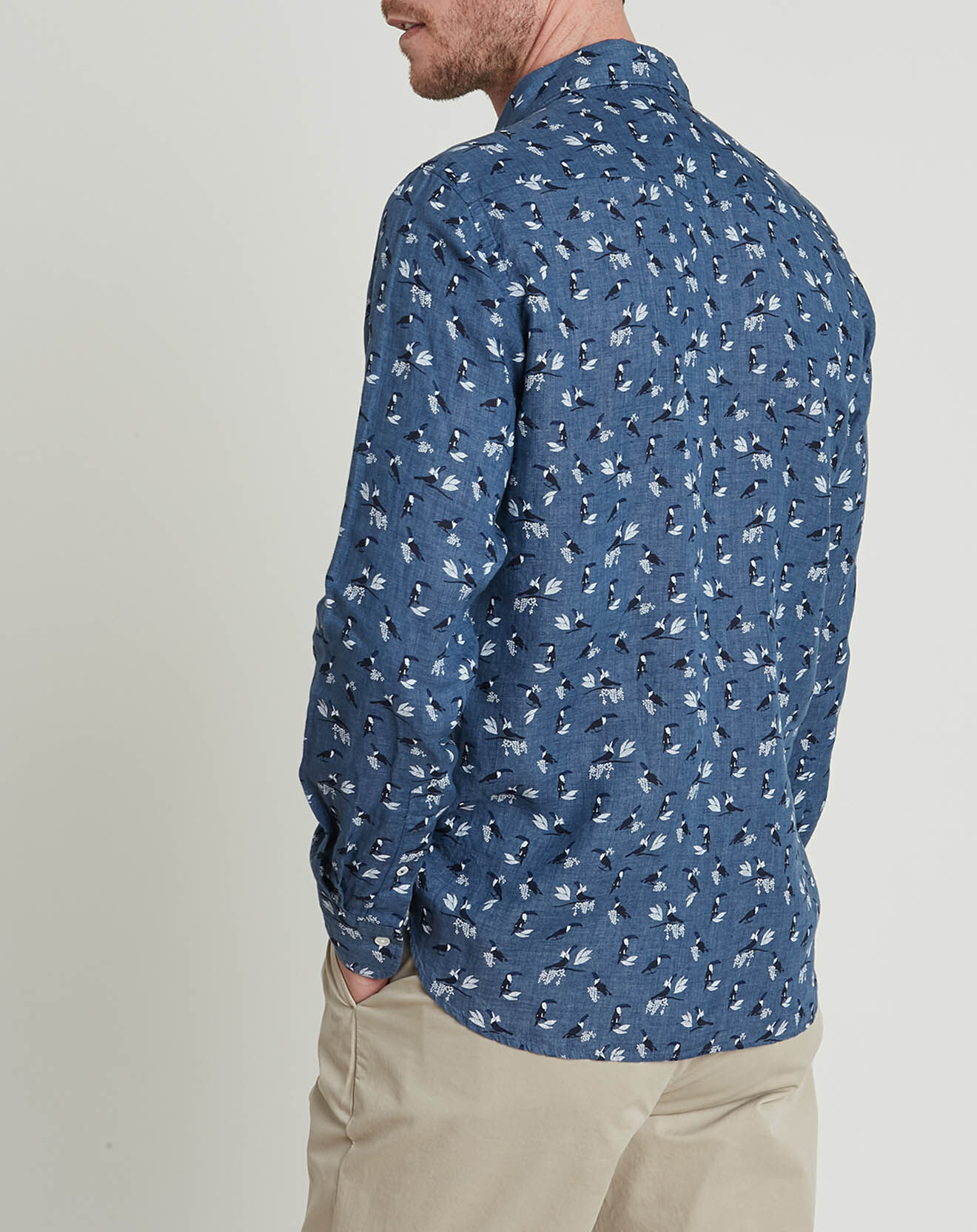 Hartford Chemise 100% Lin Slim Storm imprimée bleu/blanc