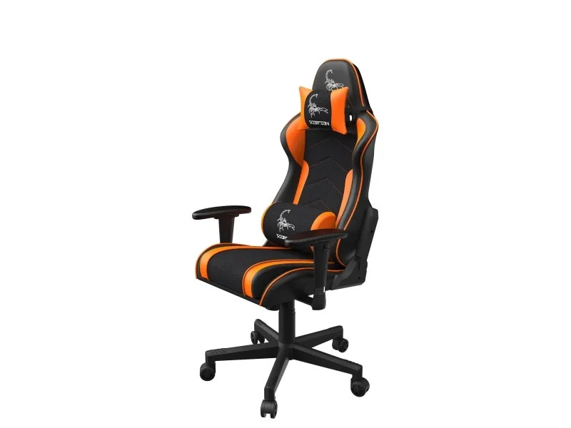 Gembird SCORPION - Stol - ergonomisk - armstøtter - T-formet - vippe - drejeled - nylon, PVC, svamp, mesh - sort trådnet, orange hud