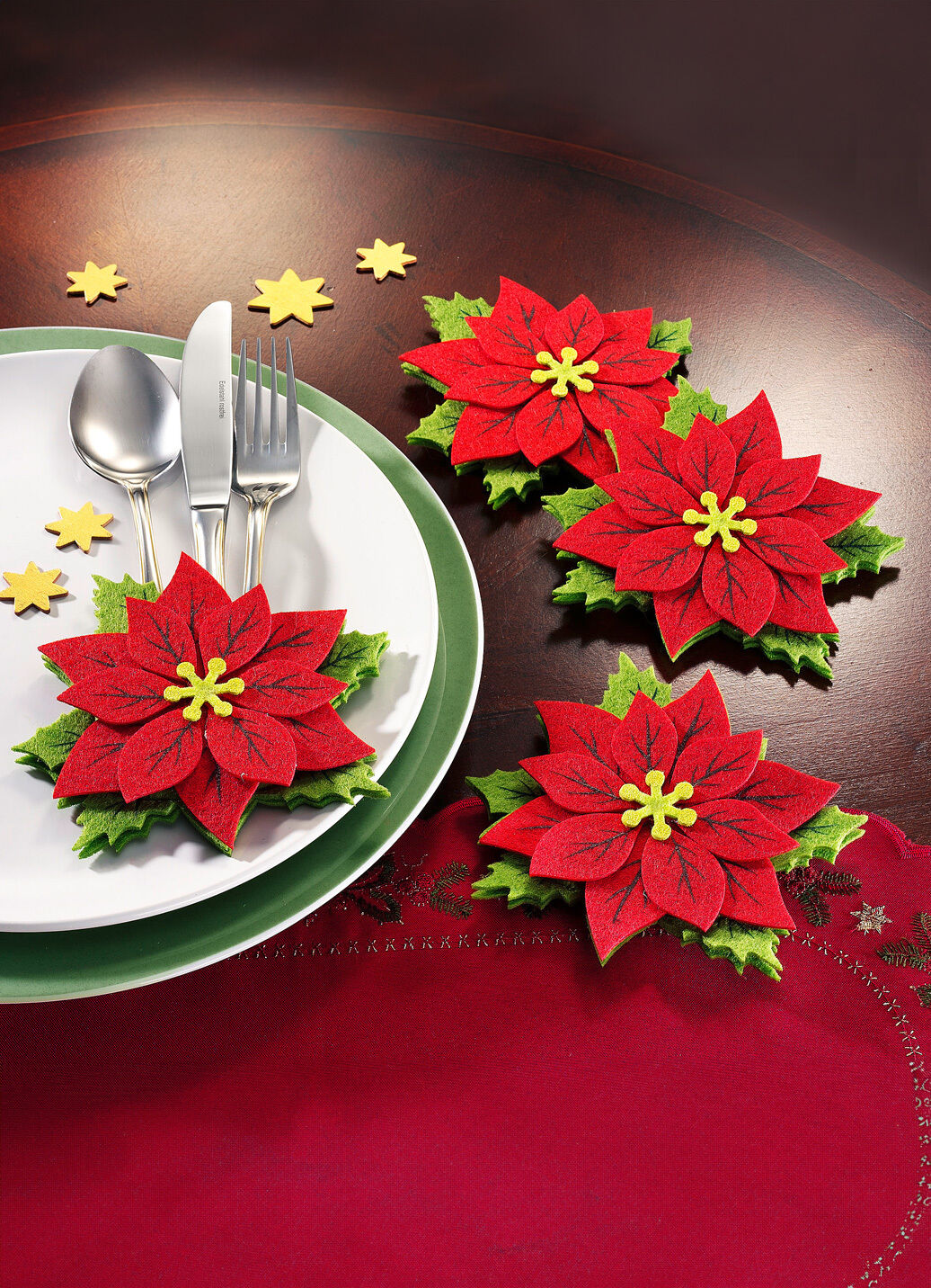 Bestecktaschen «Weihnachtsstern», 4er-Set