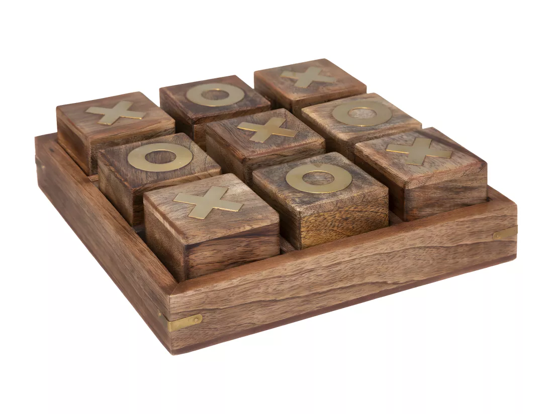Objet déco Jeu de Morpion en Bois de Manguier et Laiton 23 x 23 cm