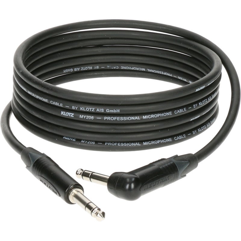 Klotz B4PA1-0200 audiokabel 2x 6.3mm jack TRS Neutrik haaks-recht 2m