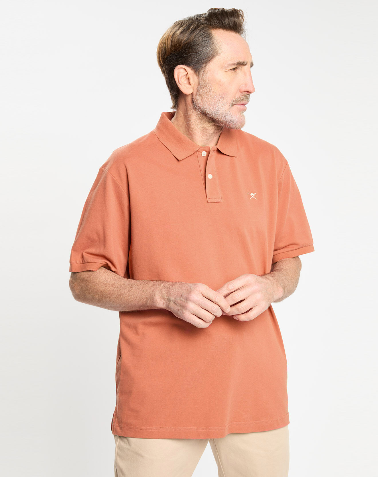 Hackett London Polo manches courtes uni piqué orange moyen