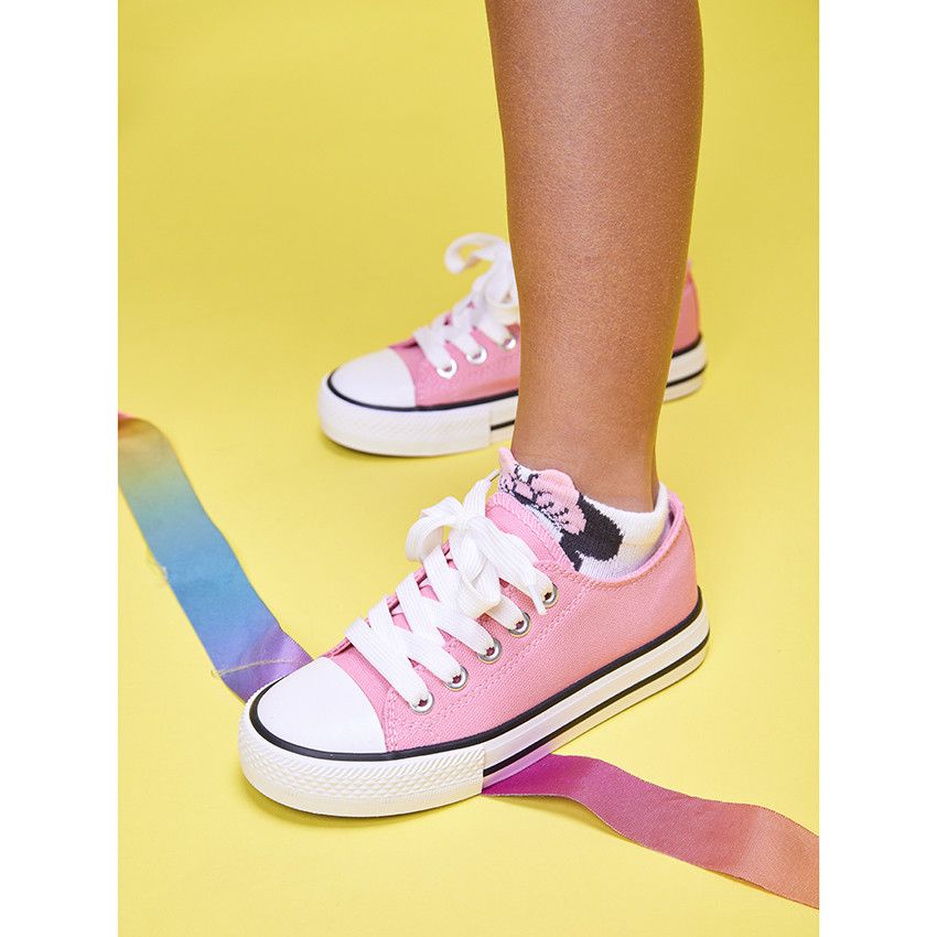 Baskets basses en toile roses avec lacets pour fille - Multicolore