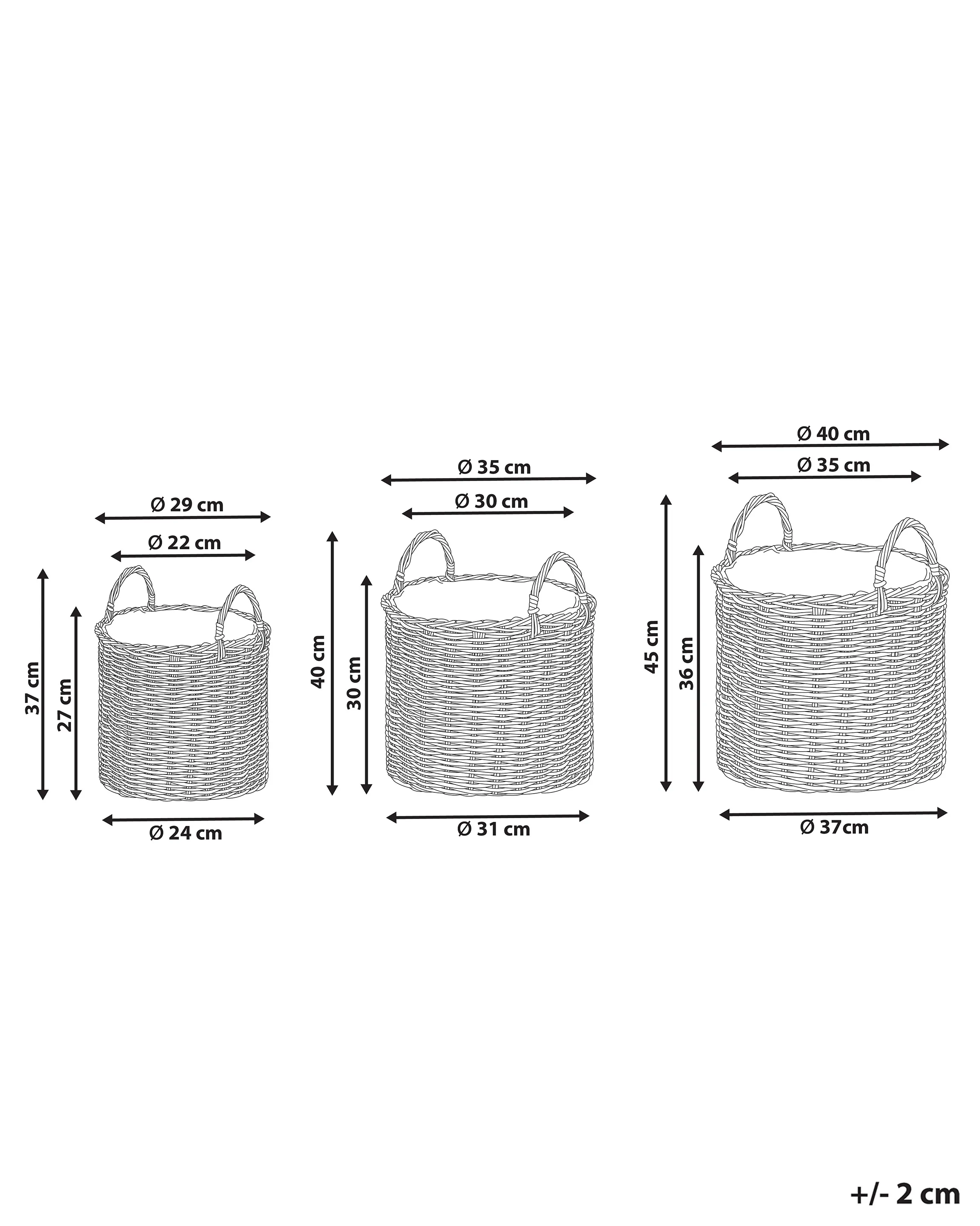 Set van 3 bloempotten NIKITI PE rotan 29/35/40 cm Taupe