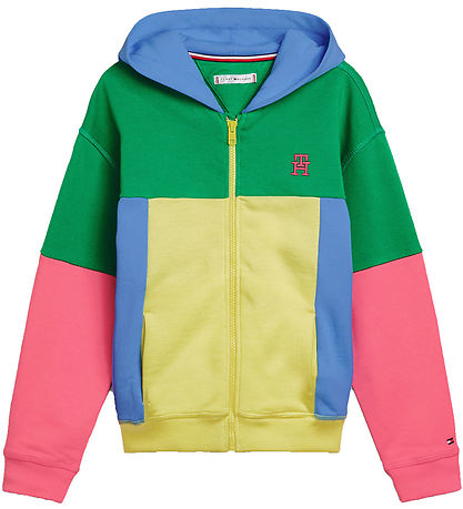 Tommy Hilfiger Cardigan - U Colorblock Monogram -  Grøn/Gul/Pink/