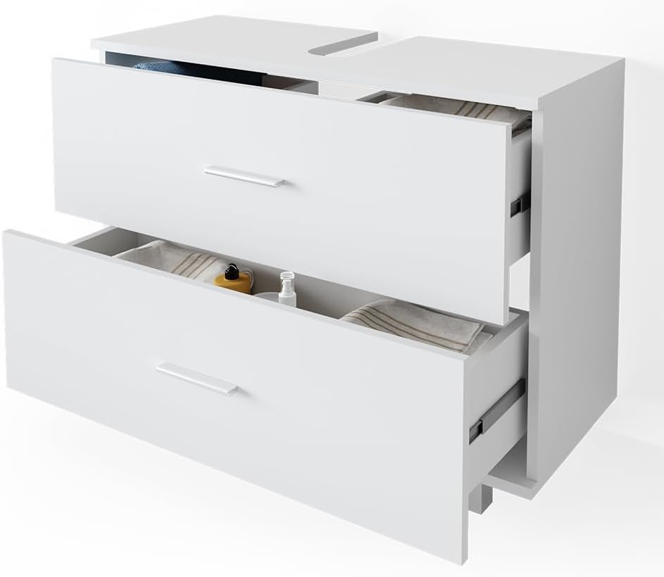 Vicco Waschbeckenunterschrank Weiß Ilias 80x61x33 cm - Unterschrank Badezimmer, Übersichtliche Aufbewahrung durch großzügige Schublade