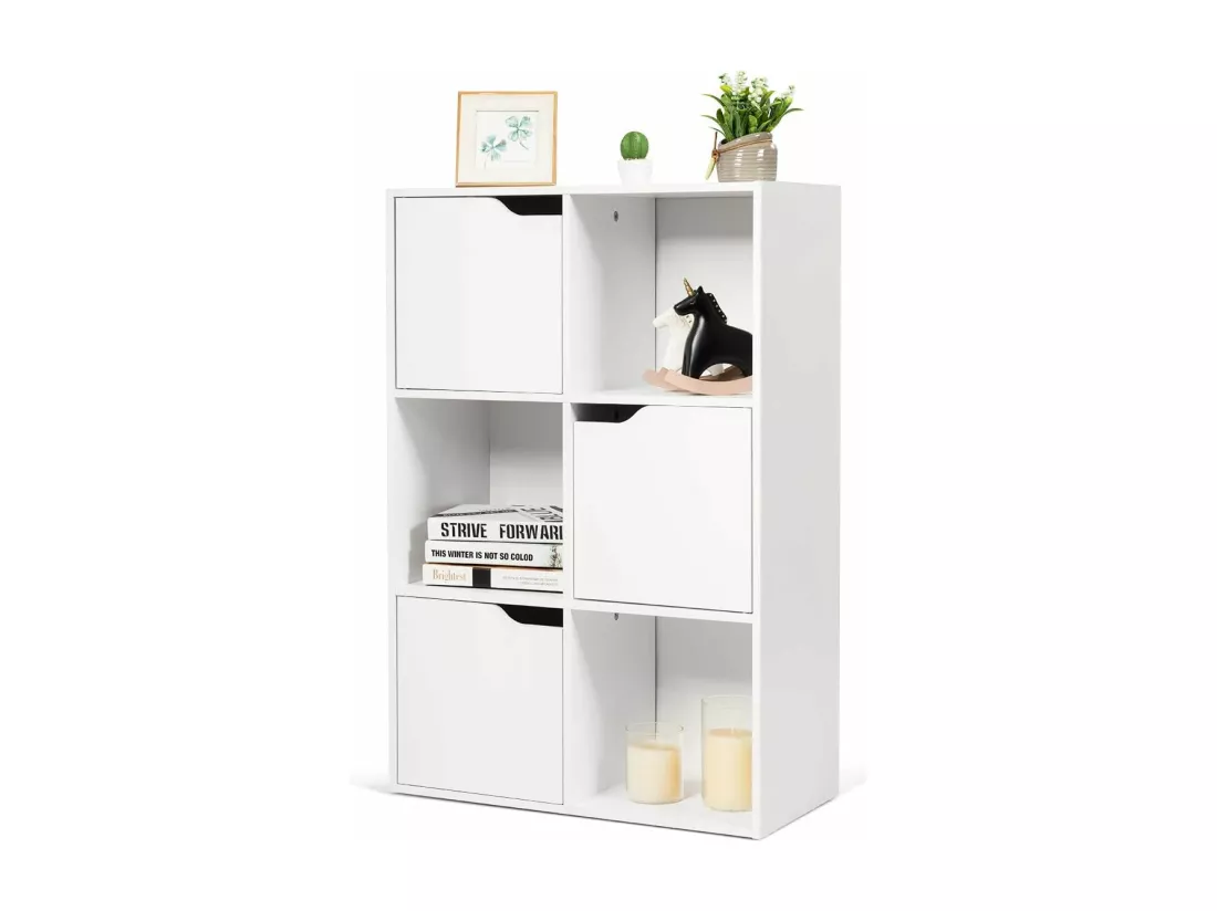 Bibliothèque étagère de rangement 6 cases, 3 cubes ouverts 28 x 28 cm, blanc