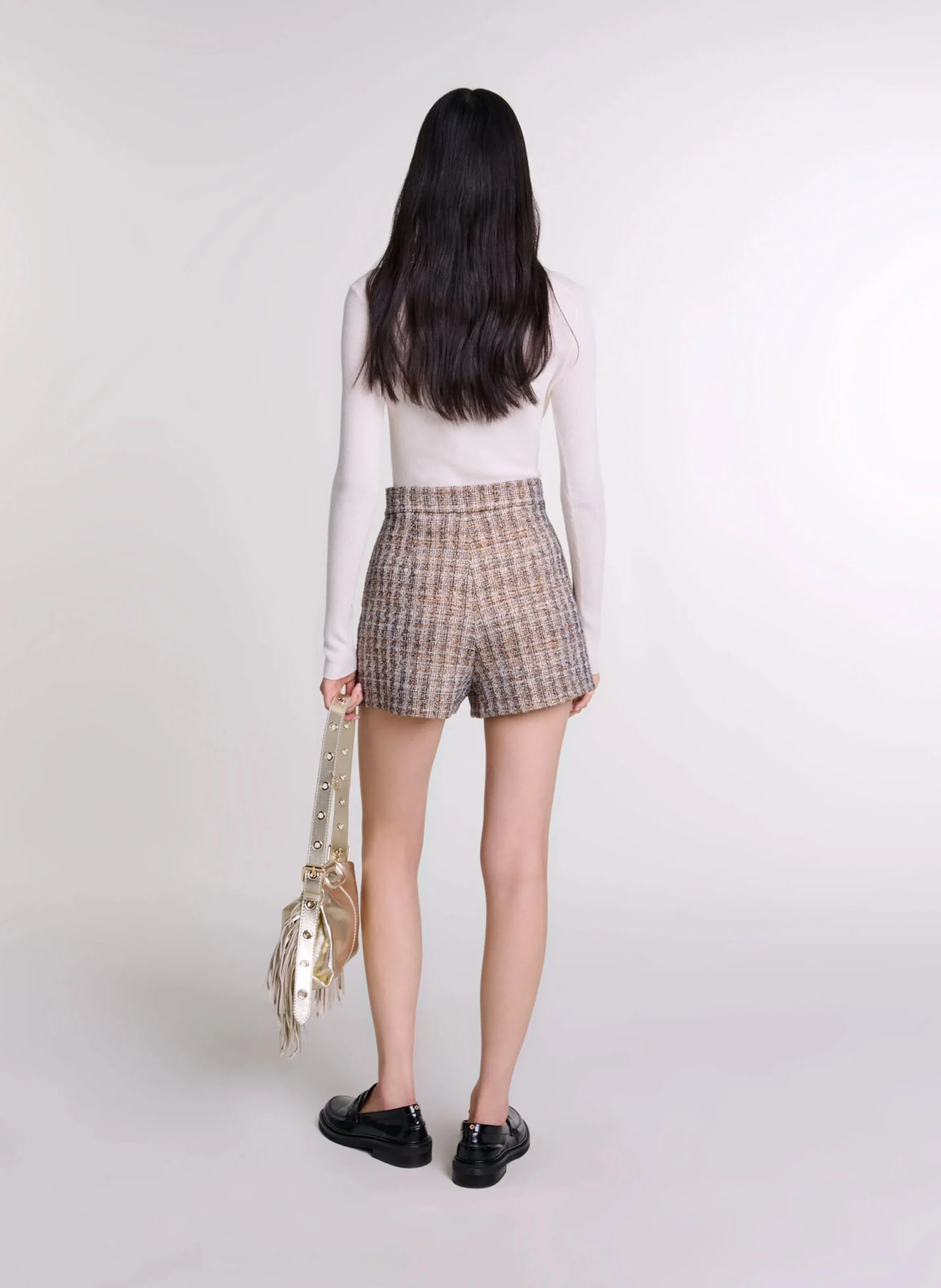 Short trompe l'oeil en tweed | Marron