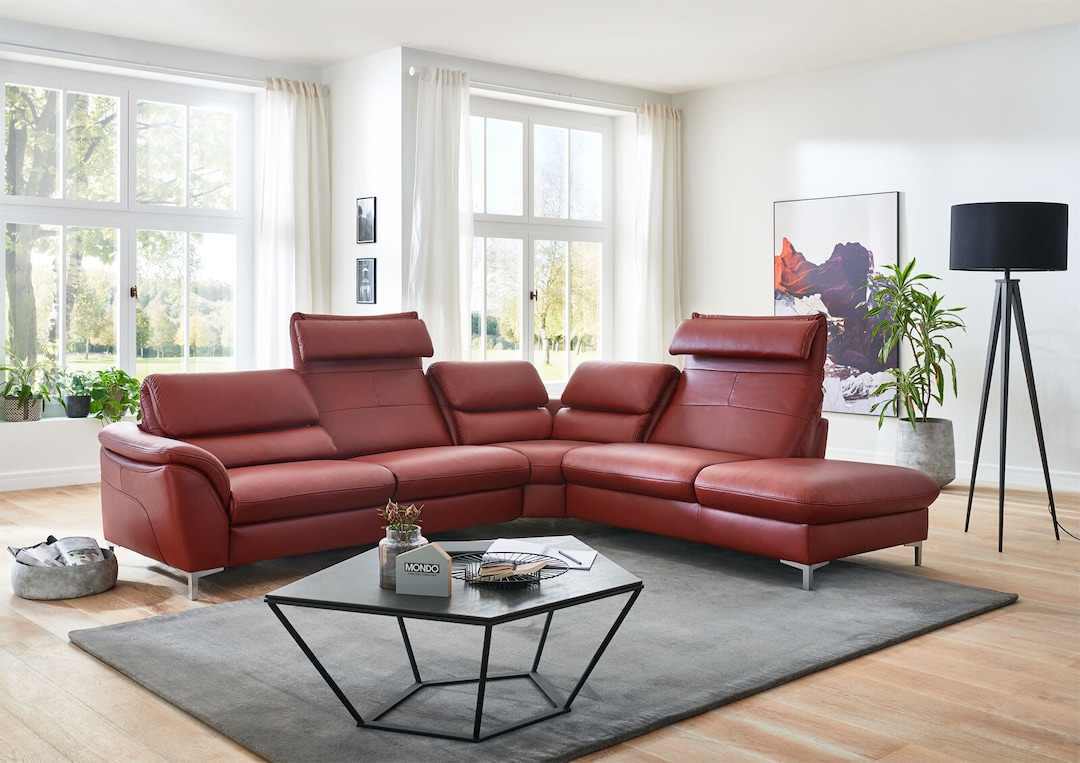 MONDO Ecksofa BAVERO Leder Torro brombeer