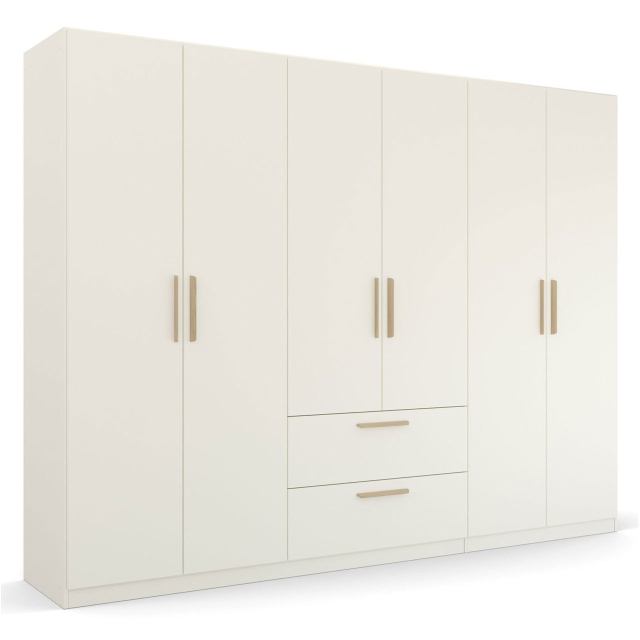 Drehtürenschrank - alpinweiß - 6-türig - 2 Schubkästen - 271 cm
