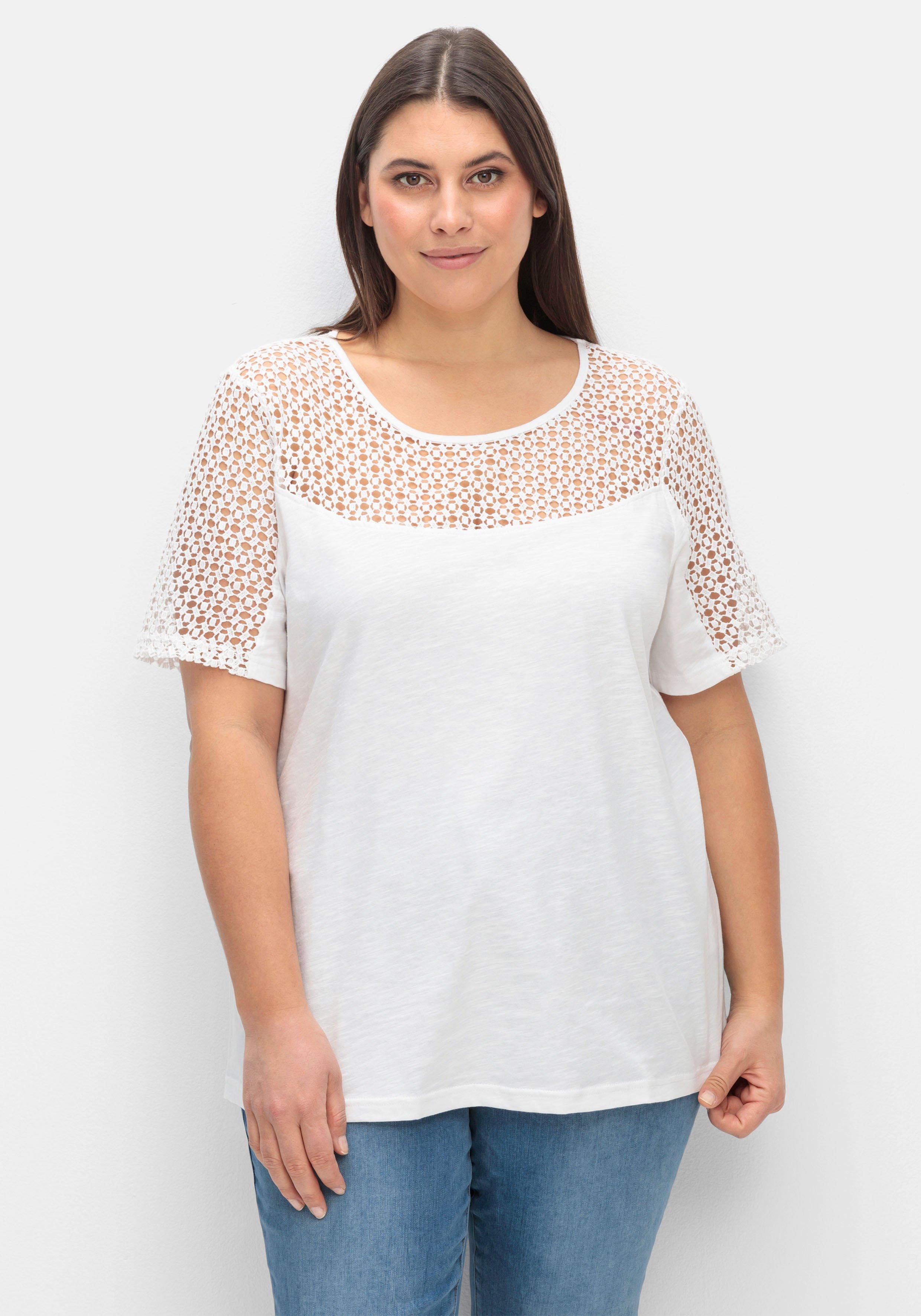 Jerseyshirt mit Spitzenpasse