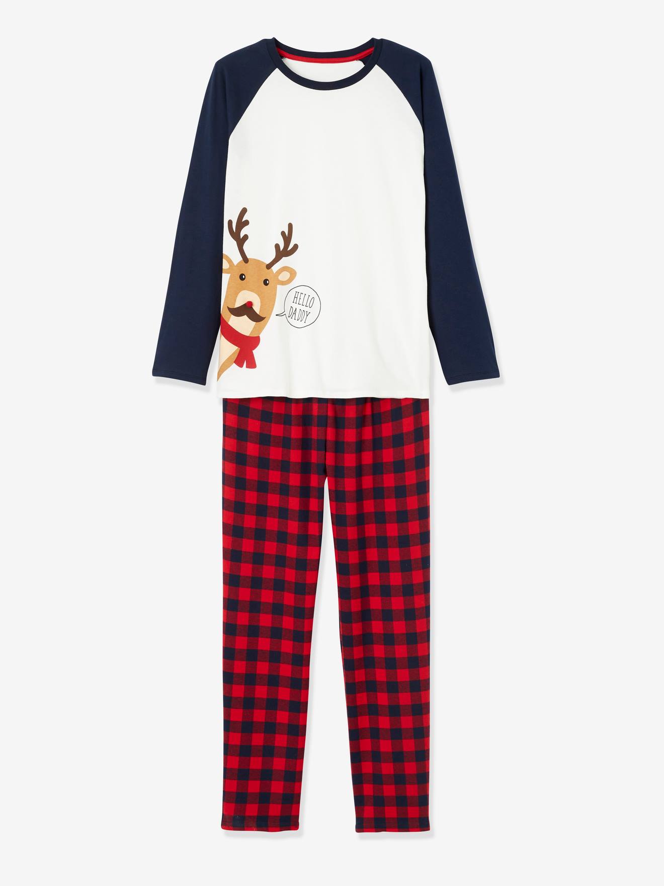 Coleção especial de pijamas natalinos masculinos, pijamas lisos bege claro para toda a família com estampas.