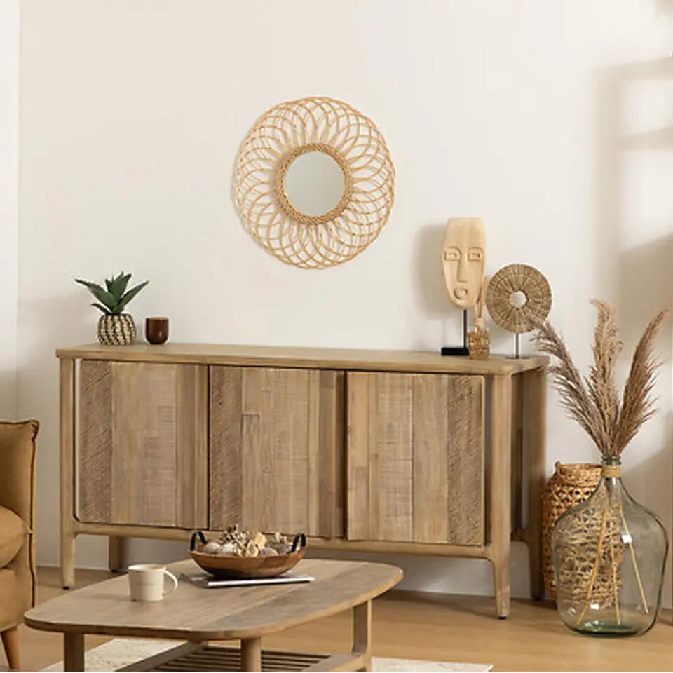 Rozet spiegel - Rotan - Beige