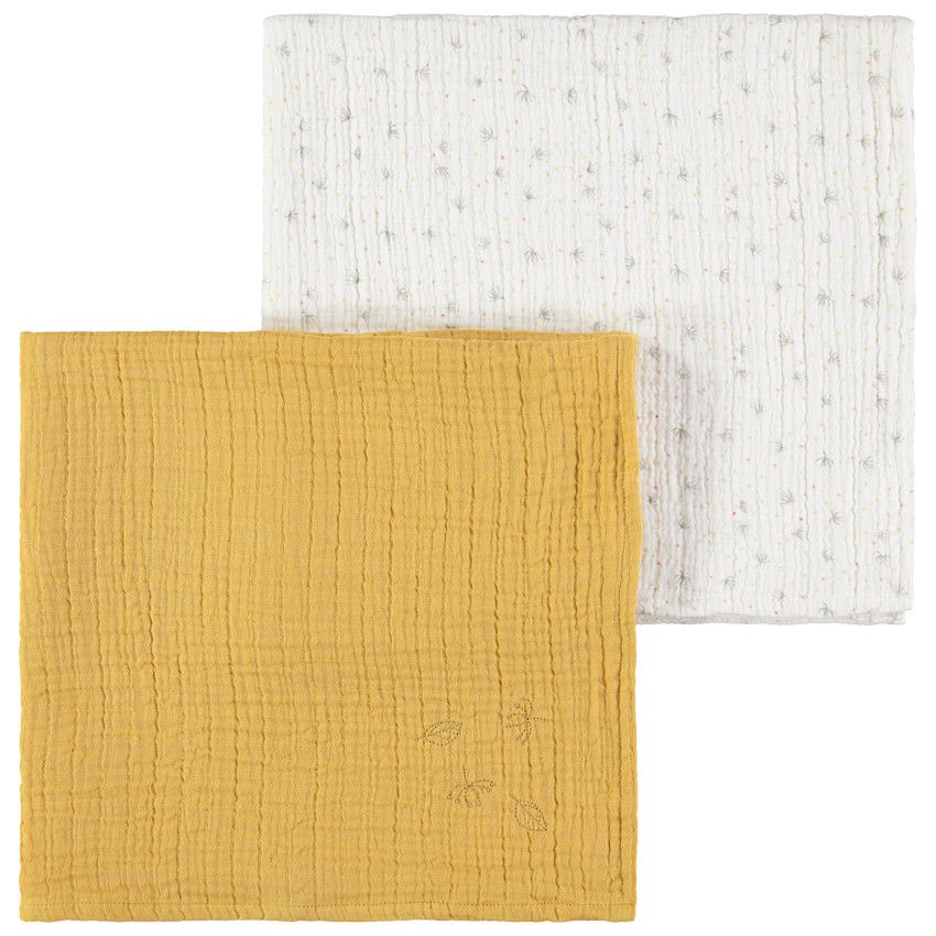 Set de 2 langes en tétra 70 x 70 unie/imprimée - Kaki