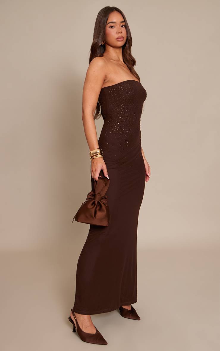 Chocolat Robe Longue Bandeau À Strass