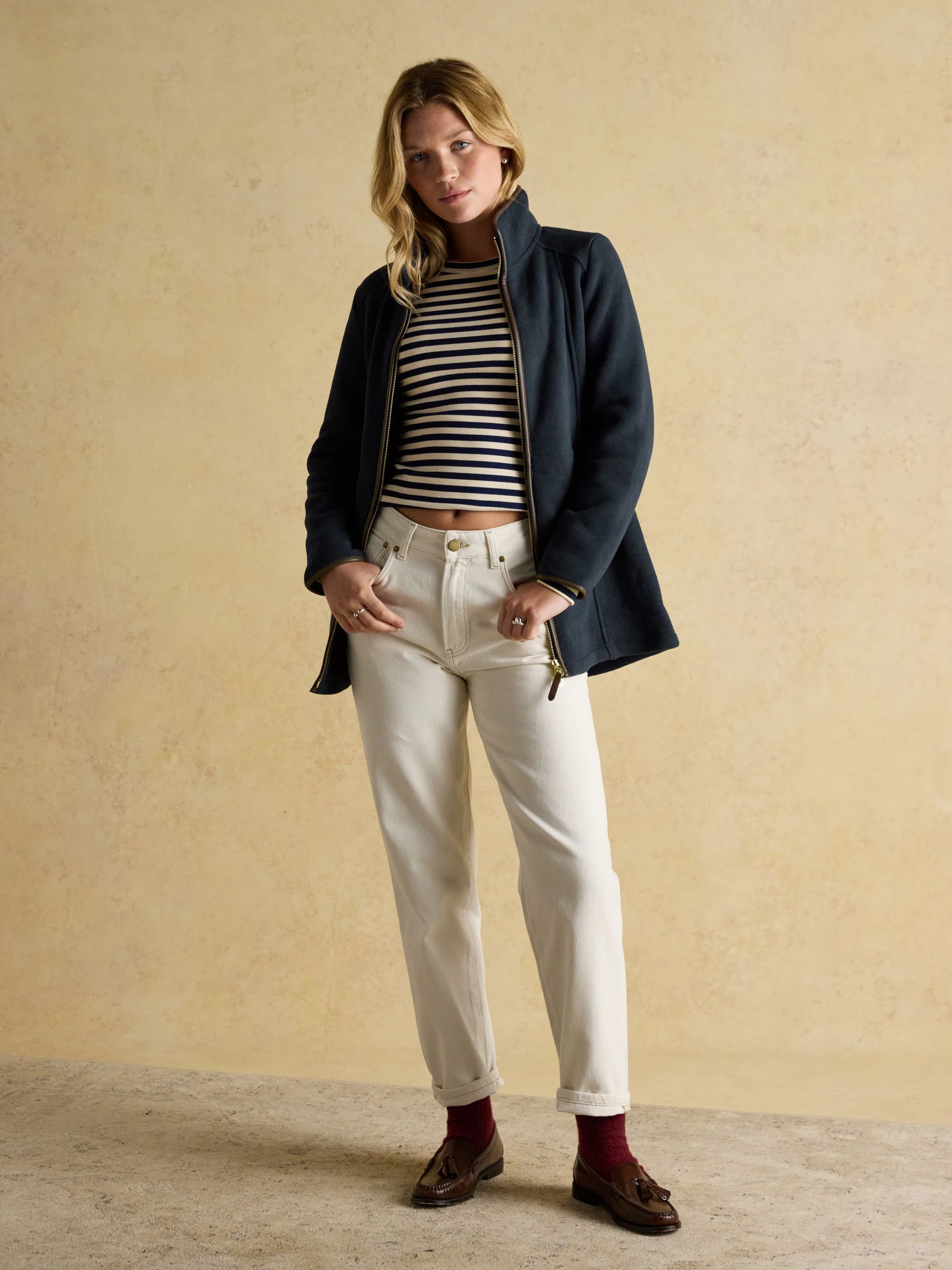 Marineblauw - Heritage fleece met doorlopende rits