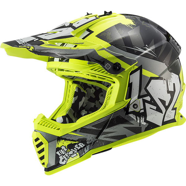 LS2 - Casque MX437 Fast Evo Crusher Noir / Jaune fluo / Gris