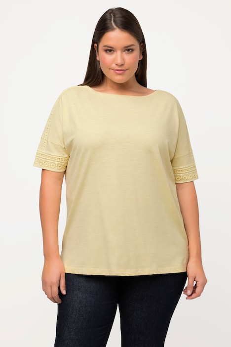 T-Shirt, Spitze, U-Boot-Ausschnitt, Halbarm, Biobaumwolle