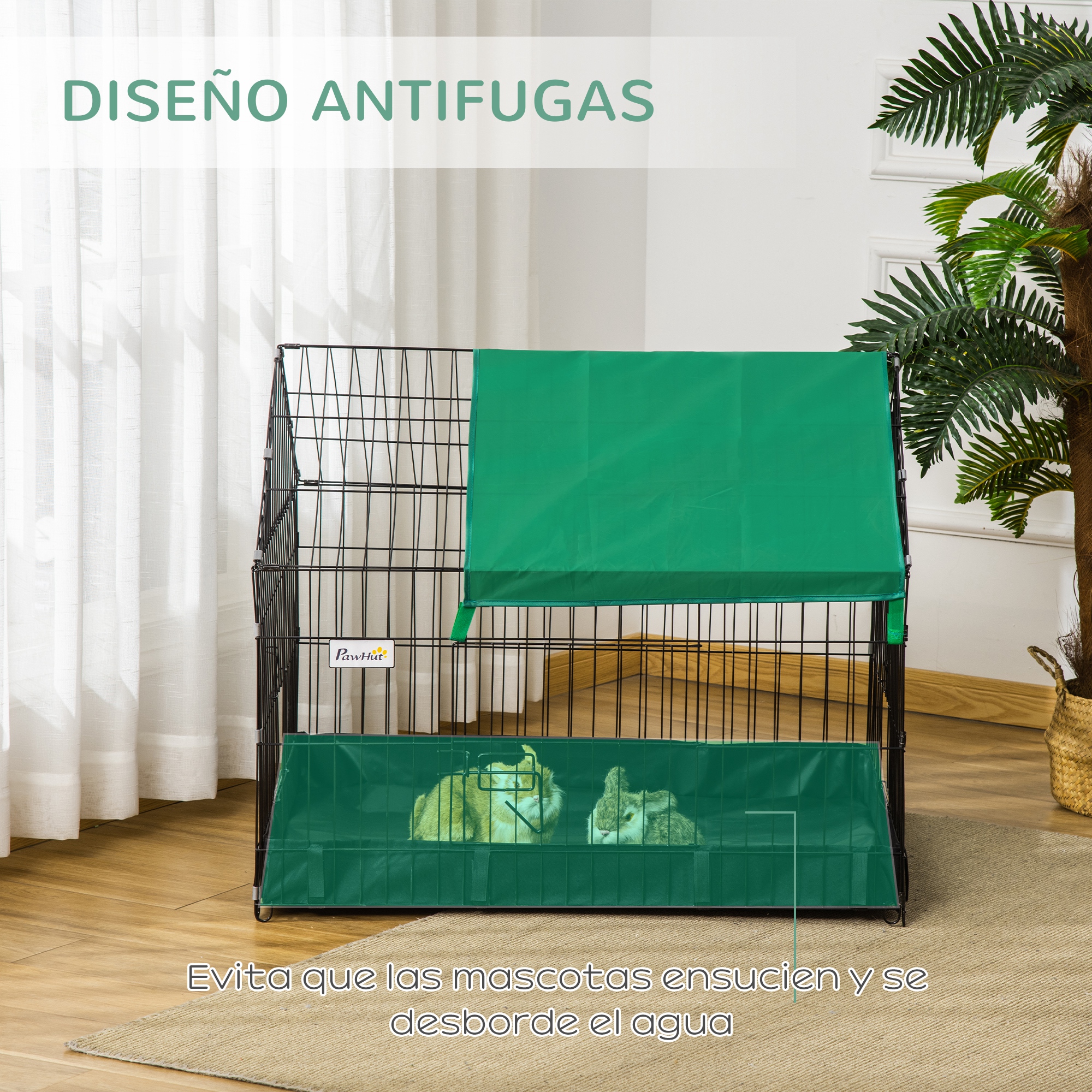 Gaiola/Parque para Animais de Estimação PawHut para Pequenos Animais com 2 Portas, Cobertura e Base em Tecido Oxford Impermeável para Uso Interno e Externo, 90x75x75 cm, Preto e Verde