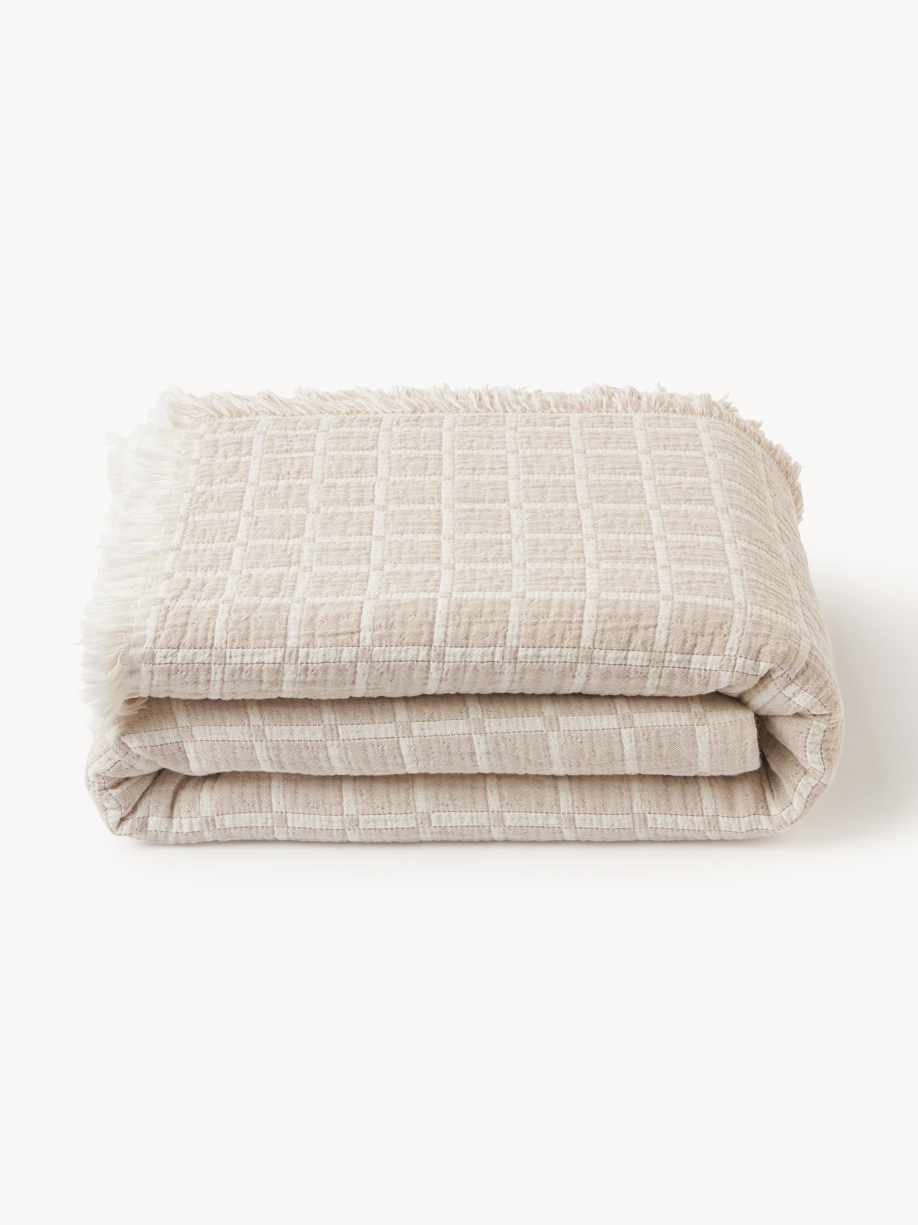 Gewassen mousseline bedsprei Ronia met franjes