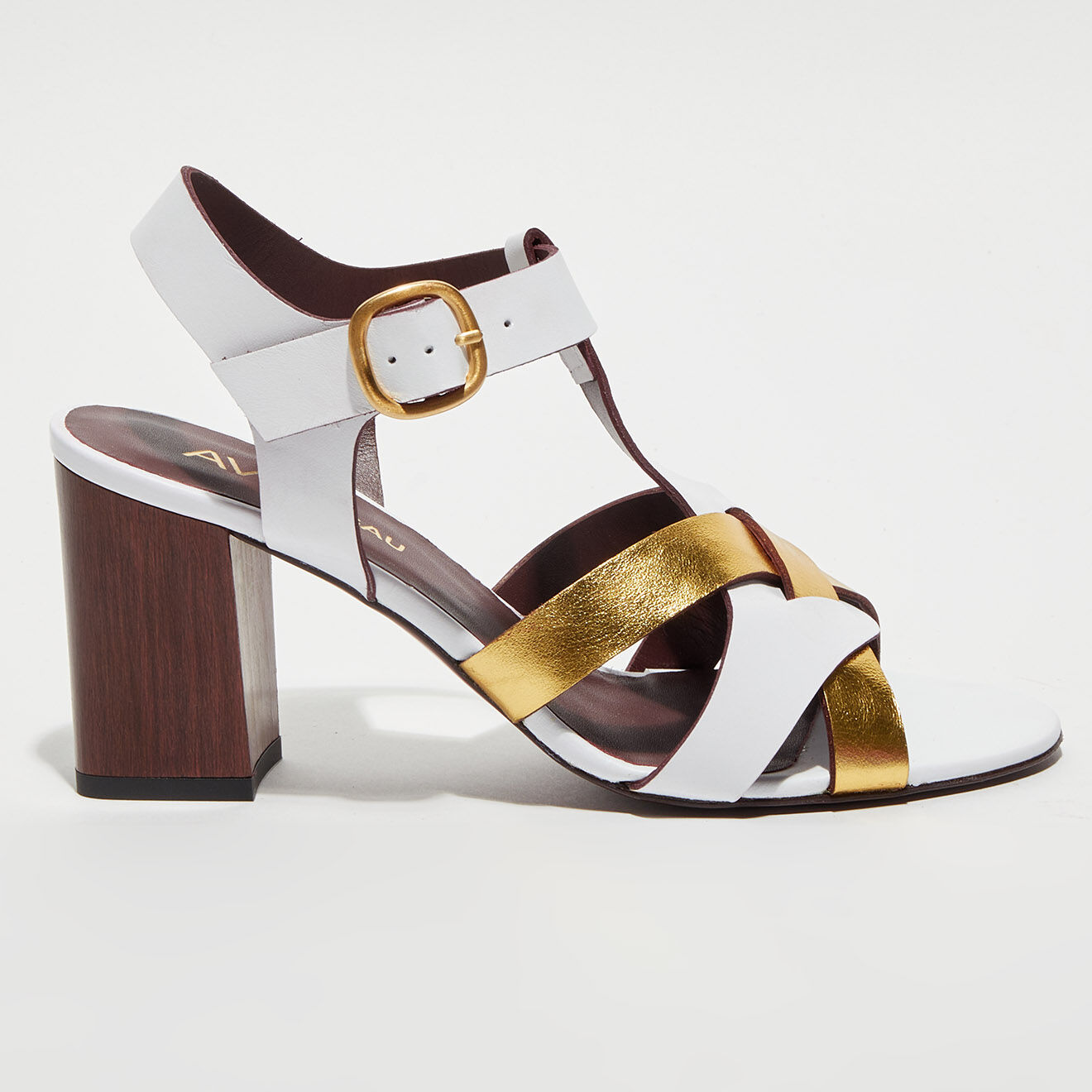 Avril Gau Sandales en Cuir Osa blanc/doré - Talon 8 cm