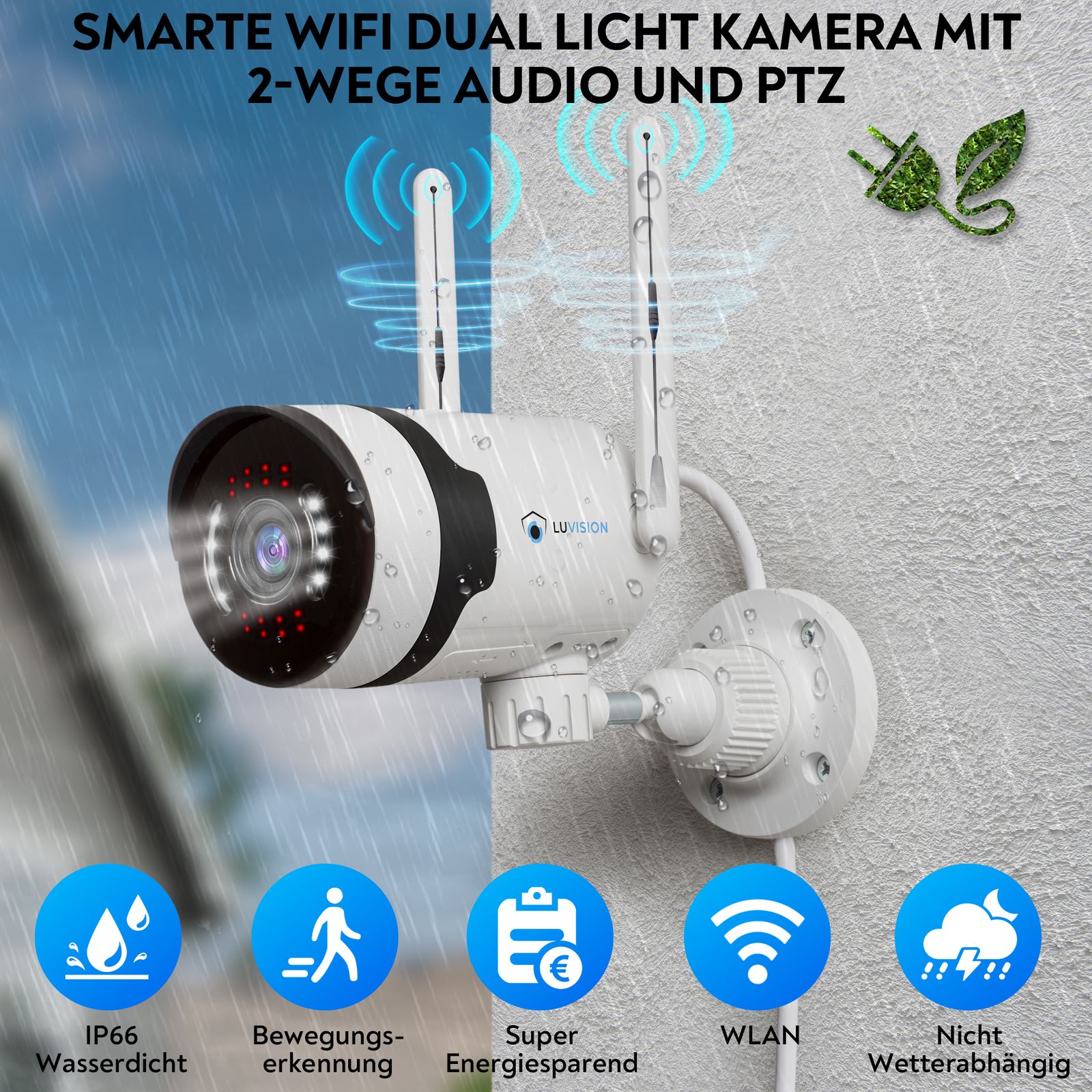 LUVISION Dual WLAN PTZ Überwachungssystem mit Monitor 5MP, Mikrofon, Sirene, Nachtsicht, Bewegungsverfolgung