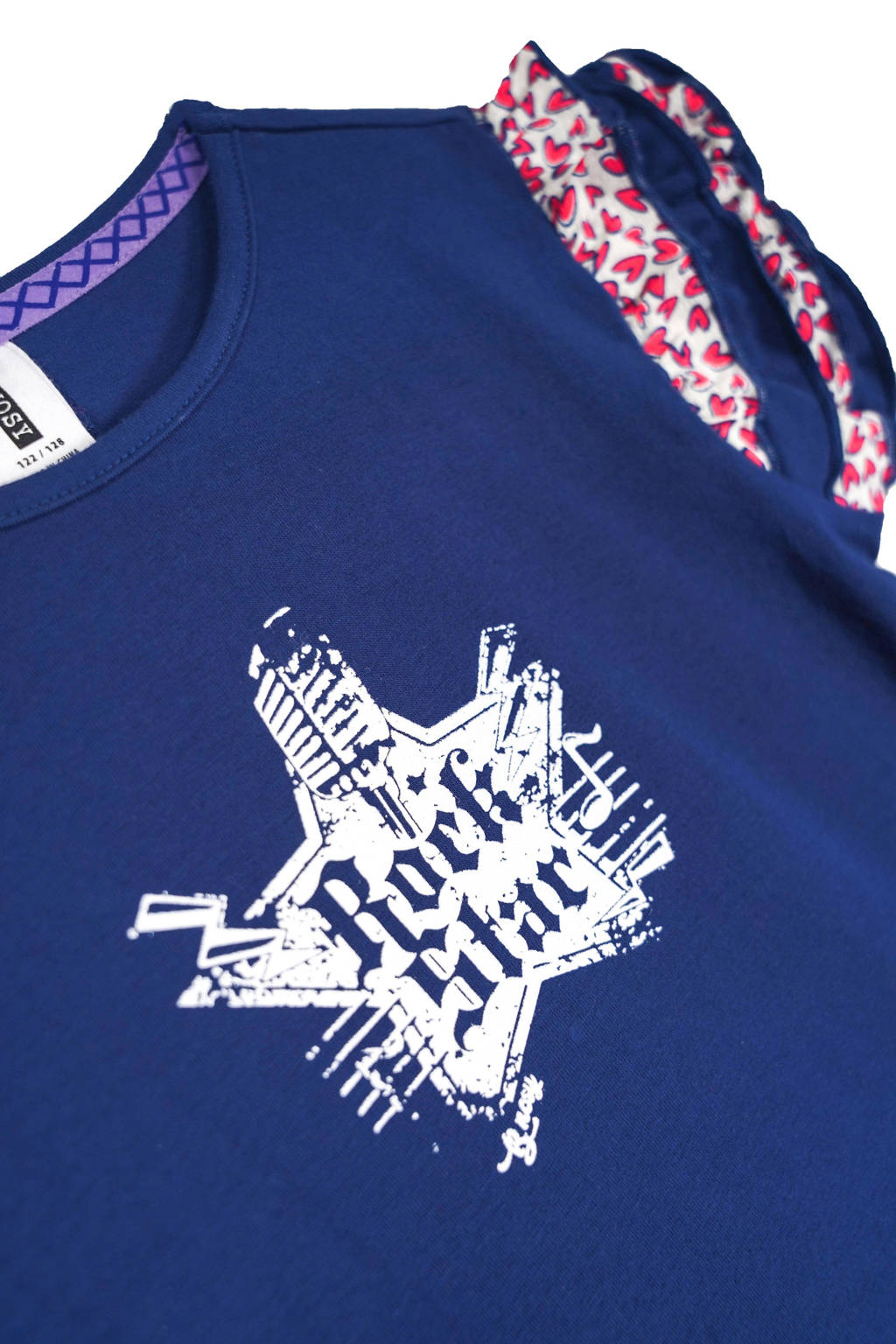 B.Nosy T-shirt B.A Star met printopdruk en ruches donkerblauw/rood/wit