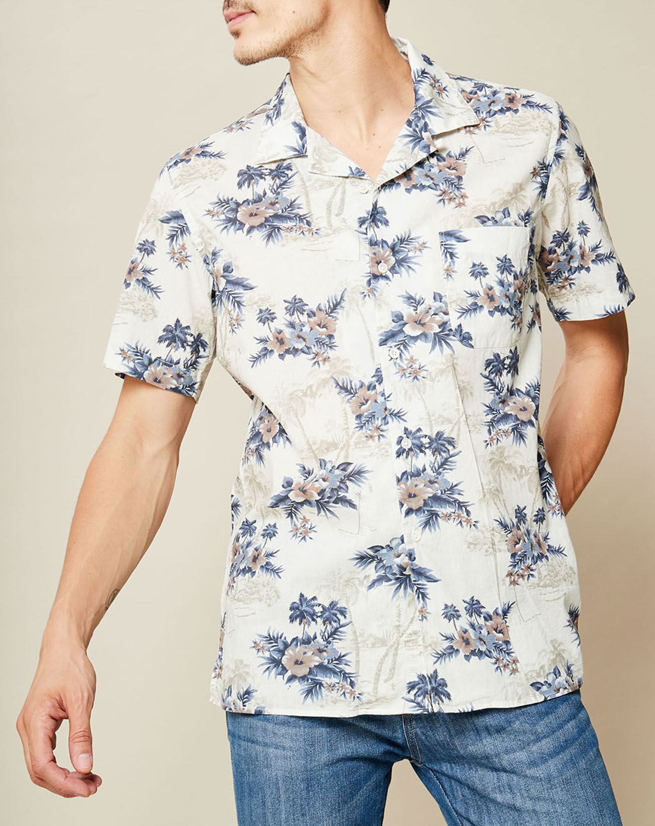 Hartford Chemise slim Slam à fleurs écru/bleu/rouge