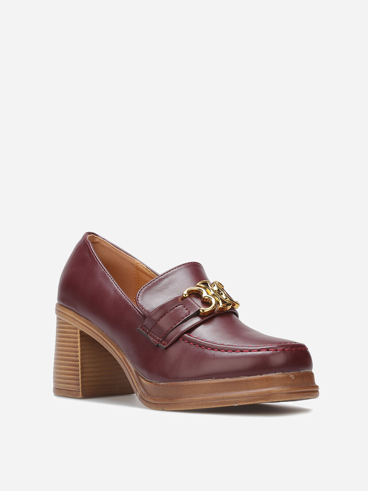 Mocassins à talon et boucle dorée- prune