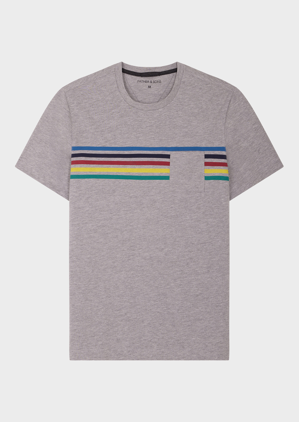 Tee-shirt manches courtes en coton col rond gris clair à rayures