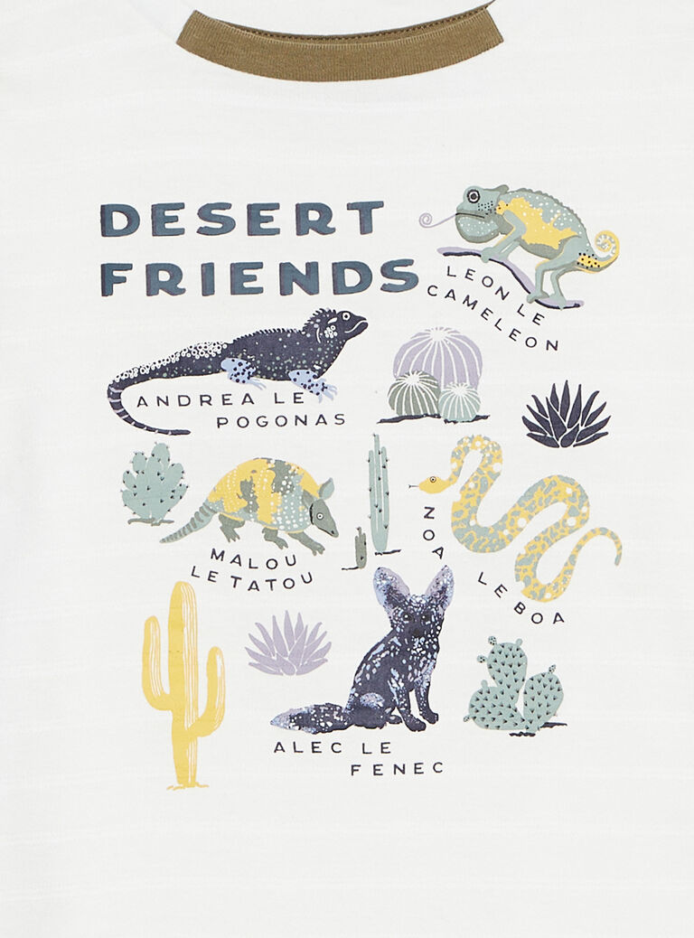 T-shirt écru à motifs animaux et plantes du désert