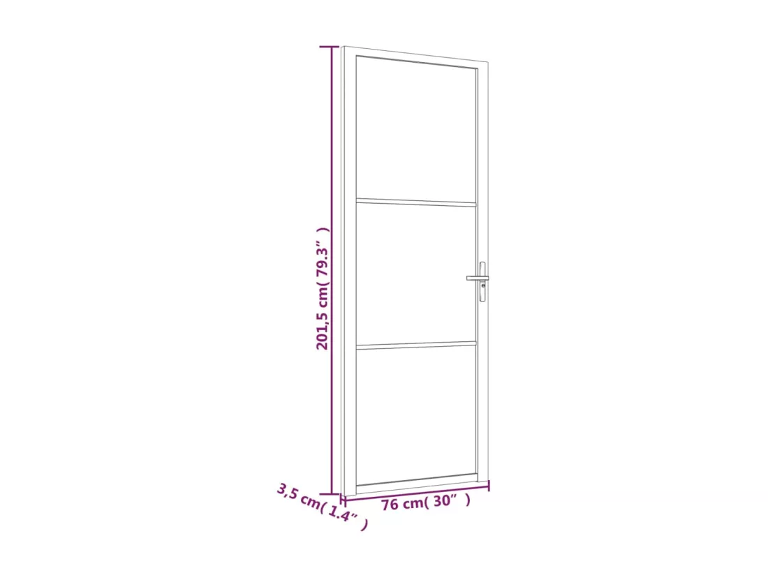 Porte intérieure 76x201,5 cm Noir Verre mat et aluminium