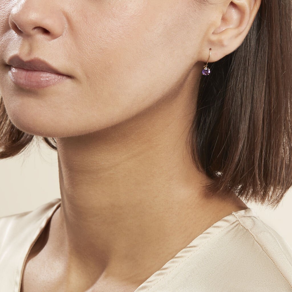 Boucles D'oreilles Pendantes Or Jaune Zoe Améthyste