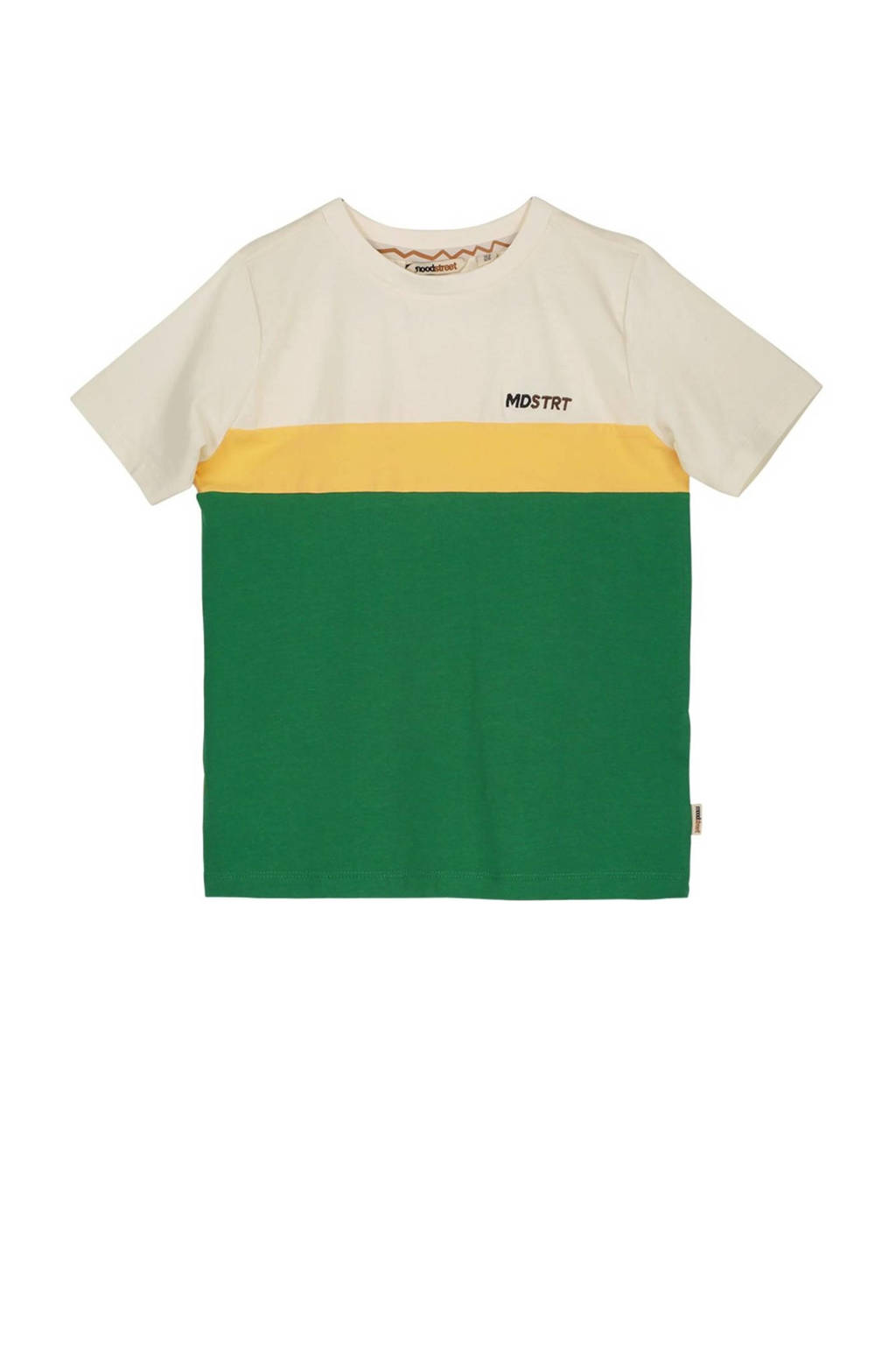 Moodstreet T-shirt groen/offwhite/geel
