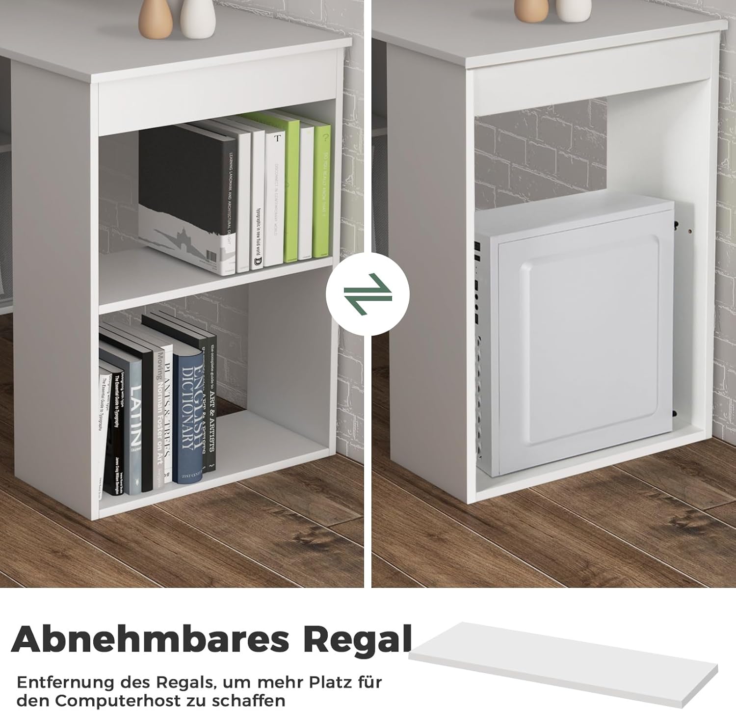 COSTWAY Schreibtisch mit Bücherregal, Computertisch mit 6 Regalen, PC-Tisch mit Regal rechts oder Links, Bürotisch, Arbeitstisch für Zuhause, Büro und Wohnheim, 122 x 56 x 122 cm, Weiß