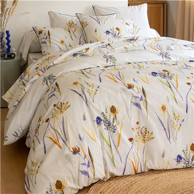 Linge de lit percale feuilles et bouquets - BECQUET CRÉATION