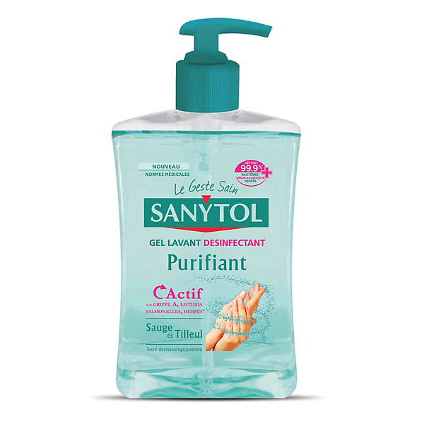 Gel lavant mains désinfectant purifiant Sanytol sauge tilleul 500 ml
