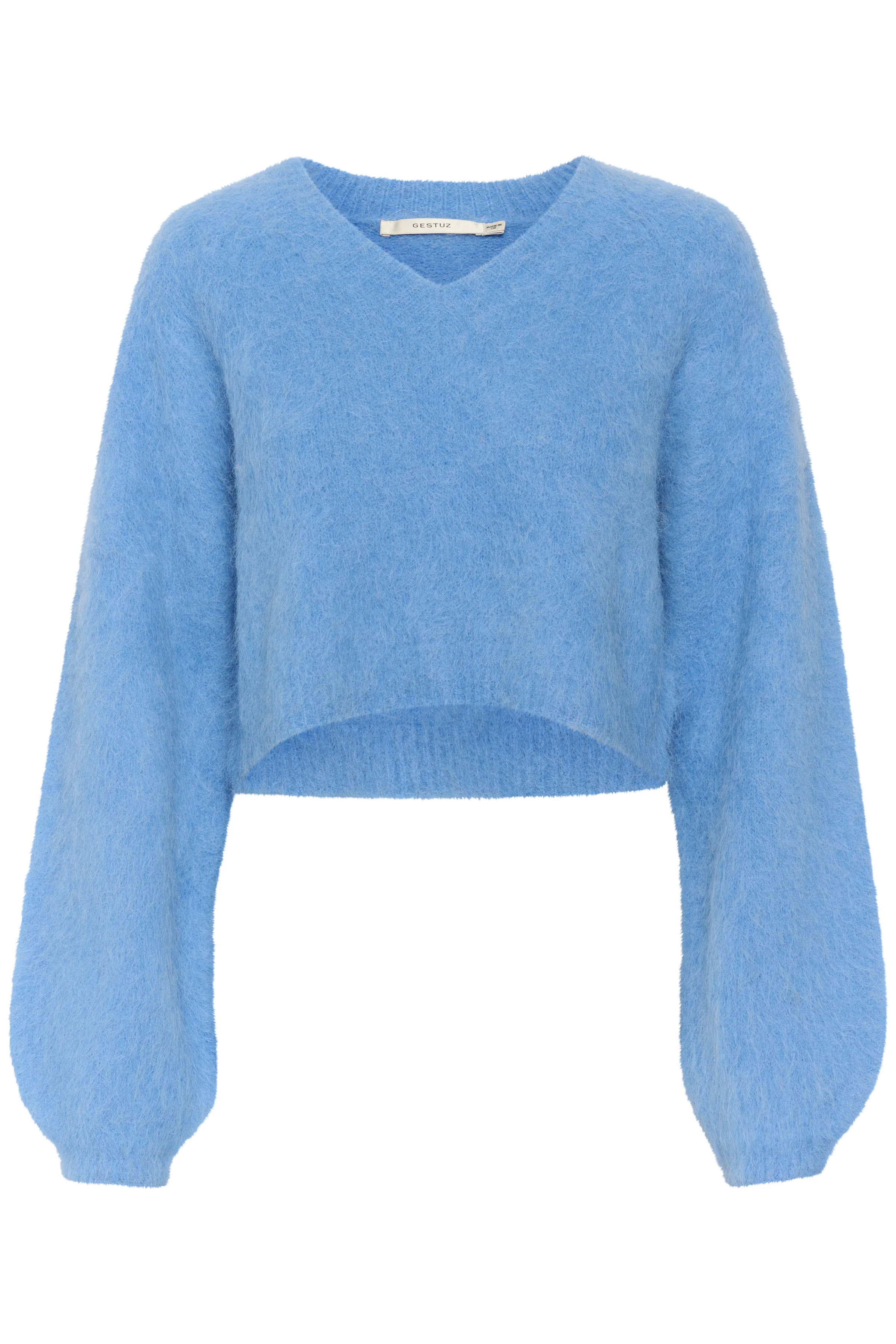 GESTUZ  SafiGZ Cropped V-neck striktrøje - Marina
