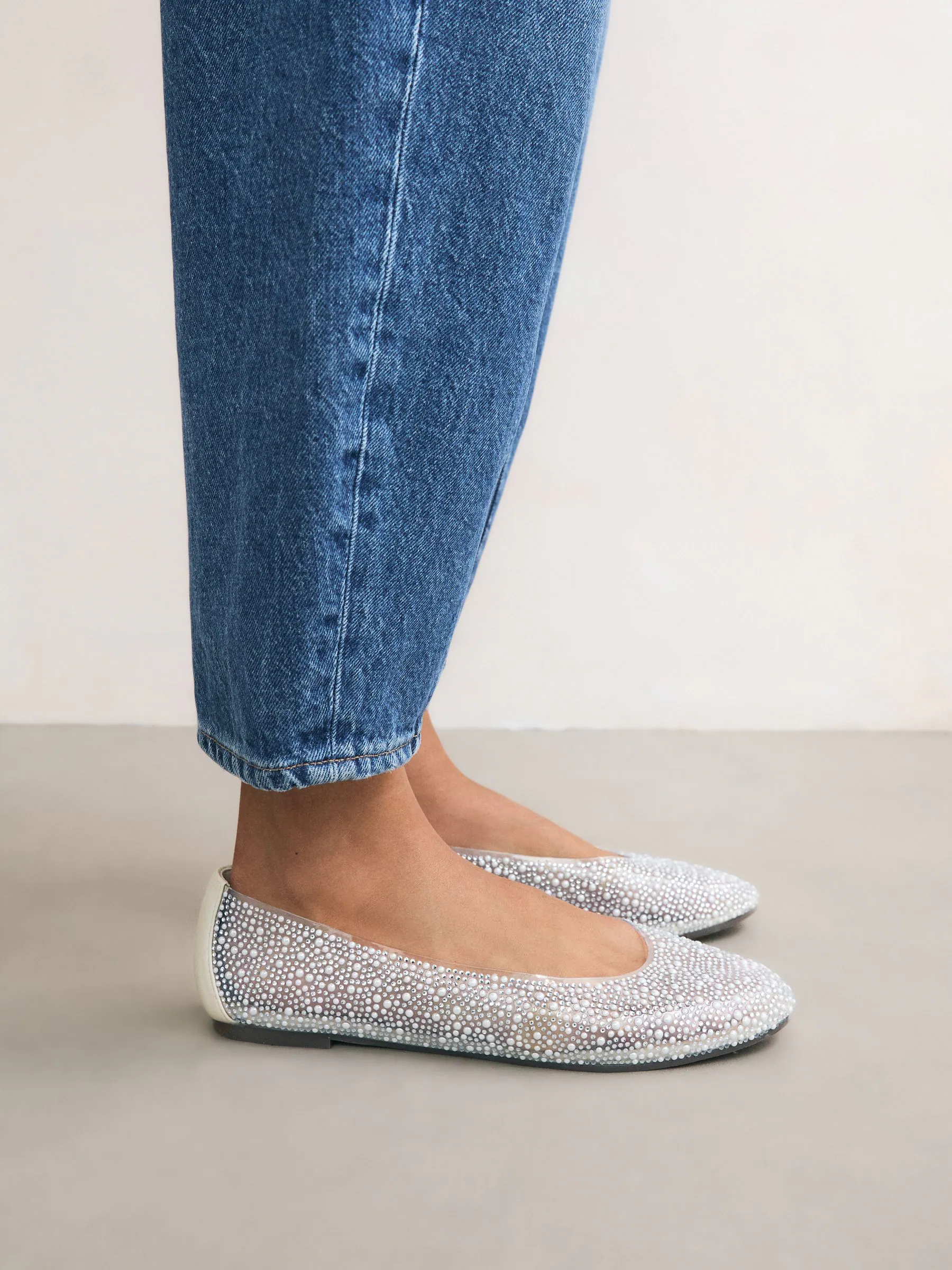 Metallic - Round Toe Jewel Vinyl Ballerinas