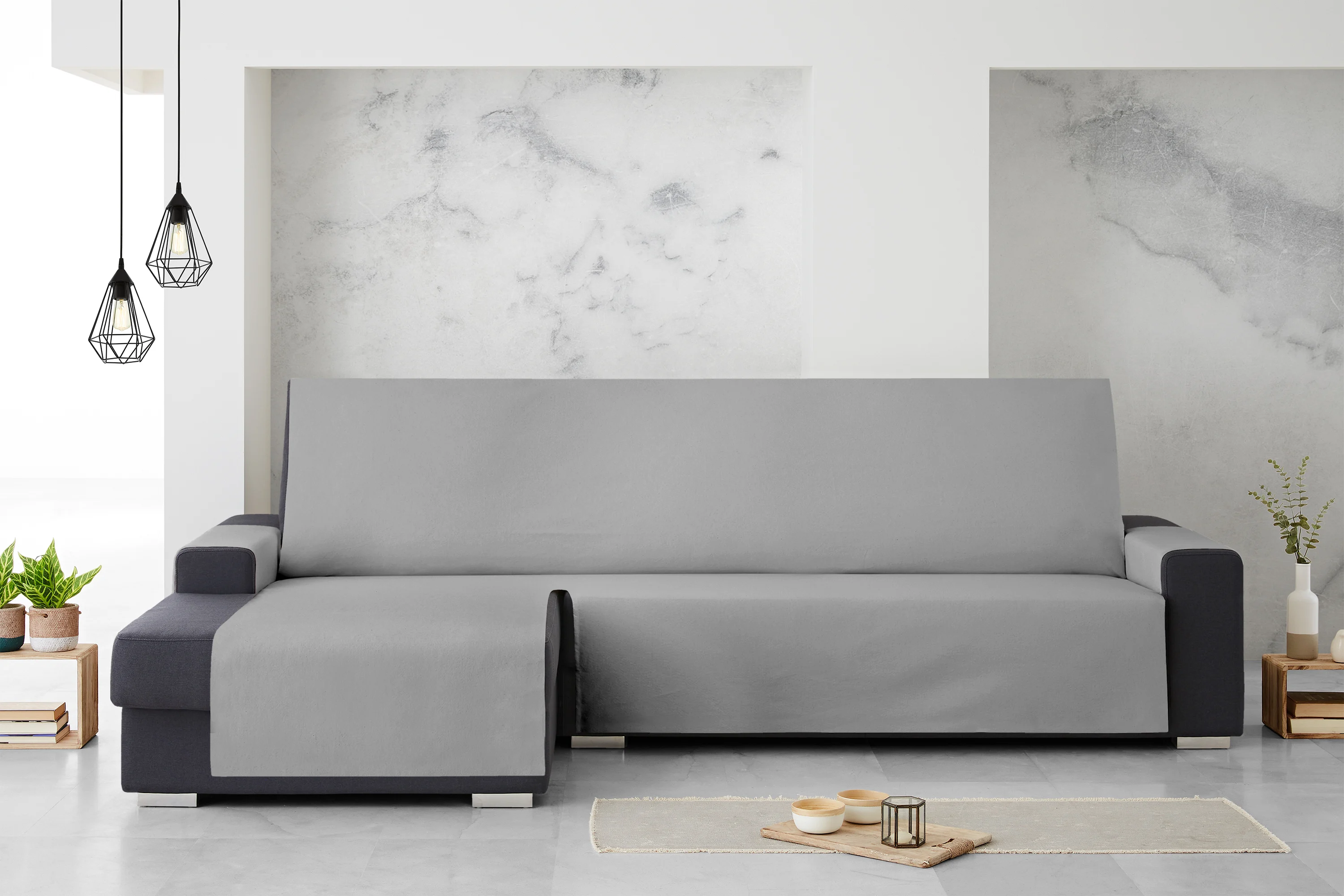 Capa protetora para sofá chaise longue esquerdo Extra Royale 290 cm. Cinza escuro.