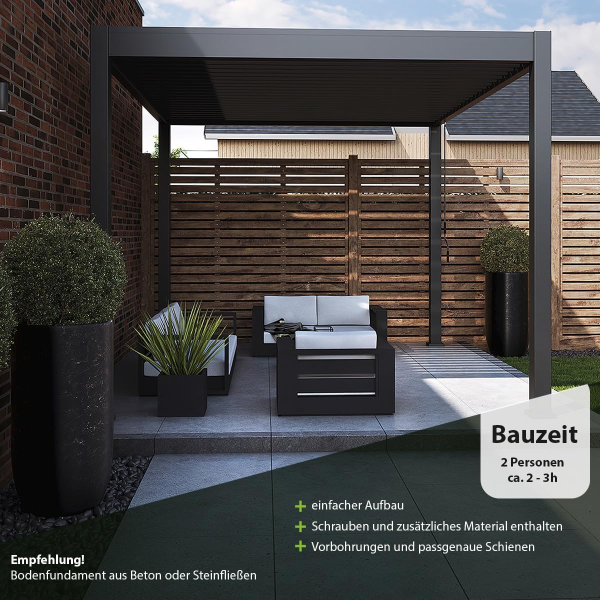 WEIDE - Classic Terrassenüberdachung freistehend mit einstellbarem Stahl-Lamellendach I Pfosten aus Voll-Aluminium I Robustes Terassenüberdach I wasserdicht (Anthrazit, 3 x 3,6 M)
