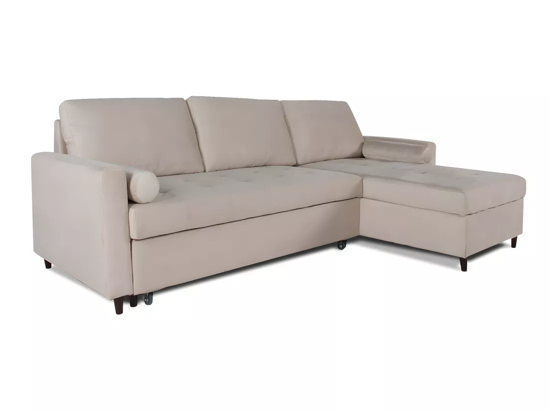 Canapé d'angle convertible réversible Claudio en velours beige