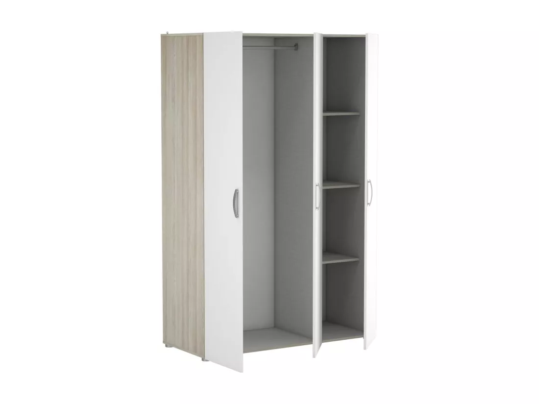Grande Garde-robe Dmatild, Meubles de chambre, Penderie de plain-pied, Placard à vêtements, 119x51 h185 cm, Chêne clair et Blanc mat