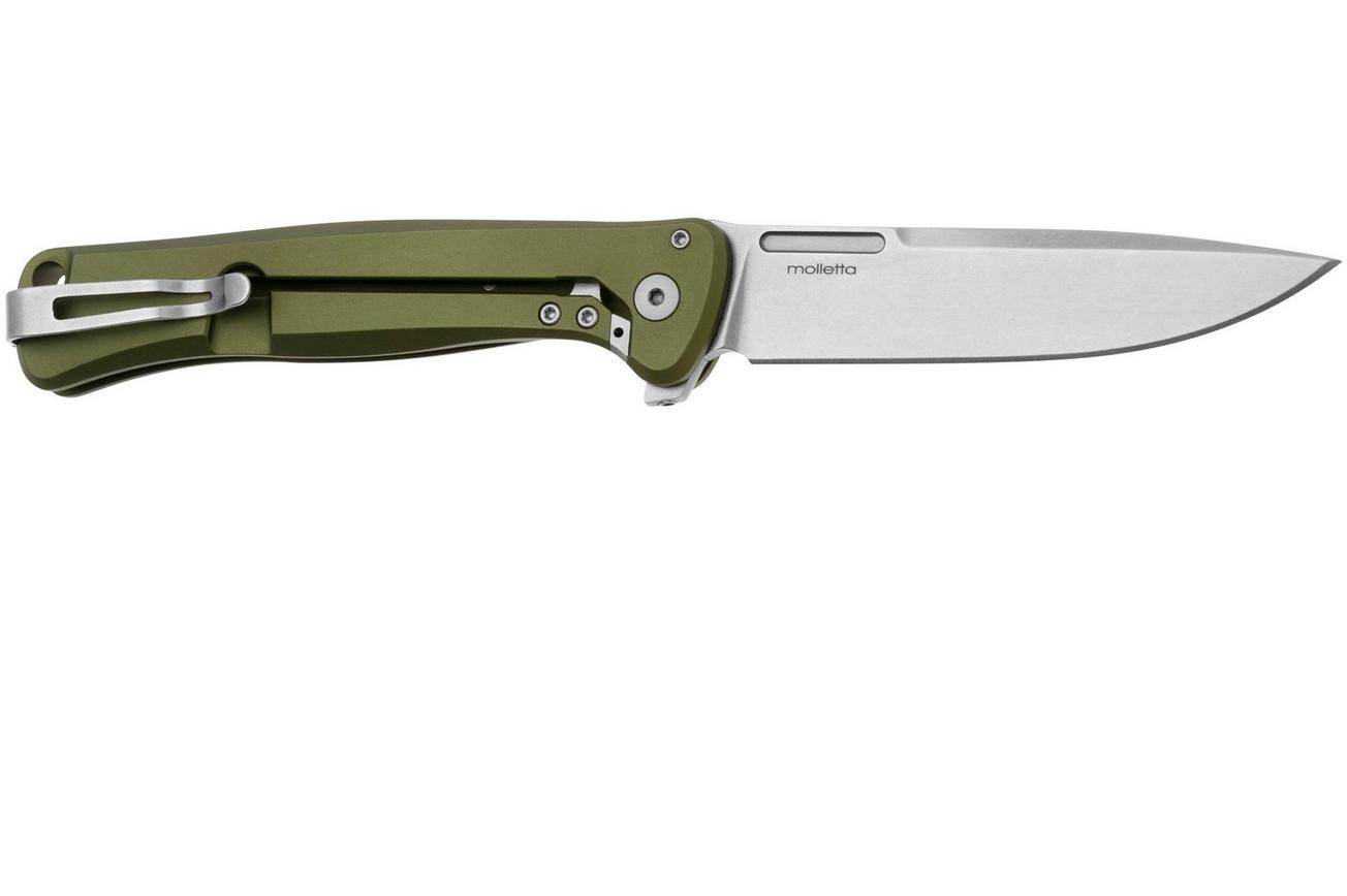 LionSteel Skinny Solid SK01A GS Green Aluminium Green Canvas Micarta inlay, Stonewashed zakmes, Molletta design