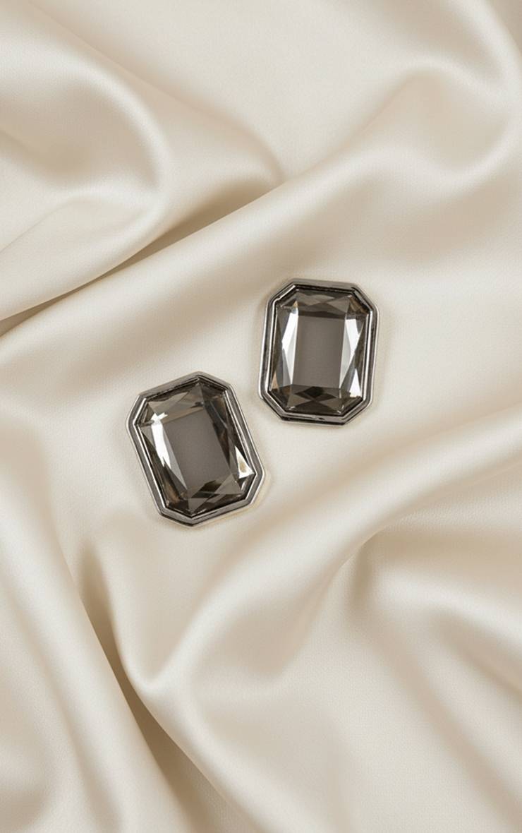 Argenté Boucles D'oreilles Synthétiqueces Surdimensionnées À Cristaux