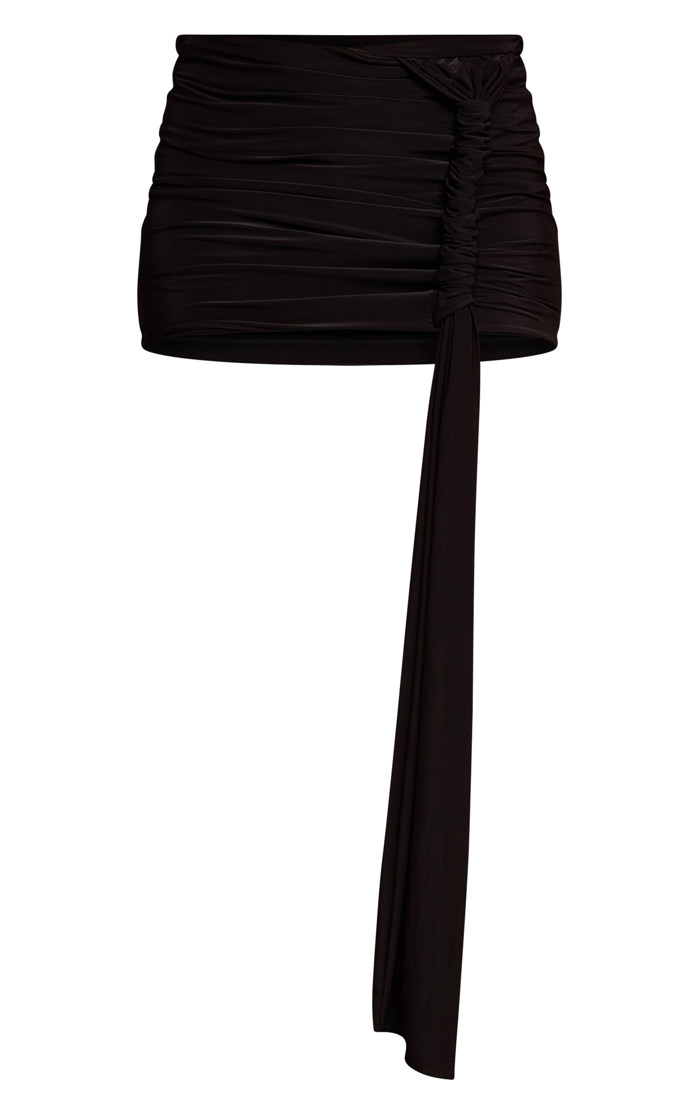 Noir Mini-jupe À Double Couche En Tissu Soyeux Avec Détail Cordage