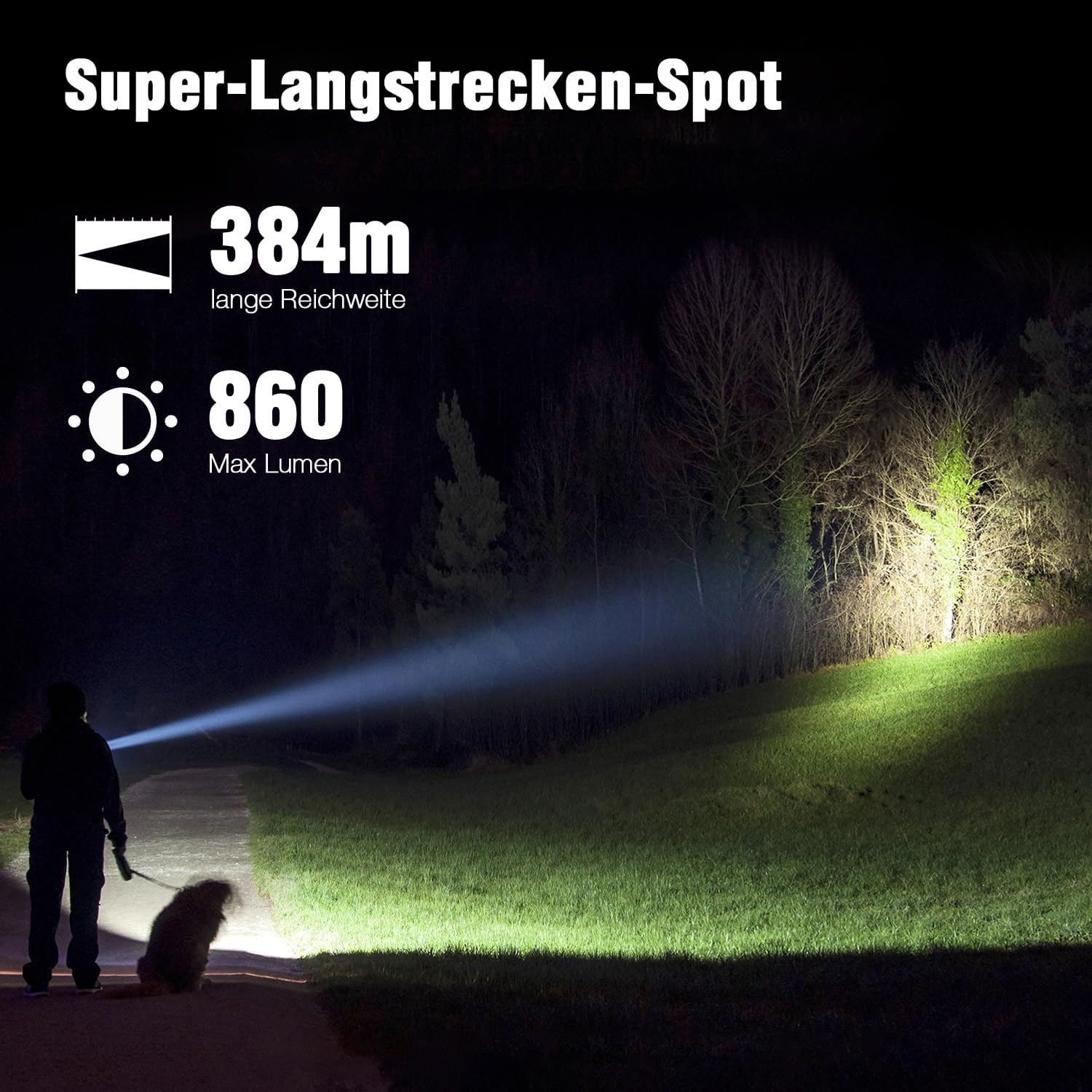 KL41 Plus LED Taschenlampe Extrem Hell,2 Wiederaufladbare Batterie Taschenlampen mit Rot,Grün, IR850,Weiß, 384m Langstrecken Leuchte IP68 mit Fernschalter für Outdoor,Camping,Wandern,Notfäll