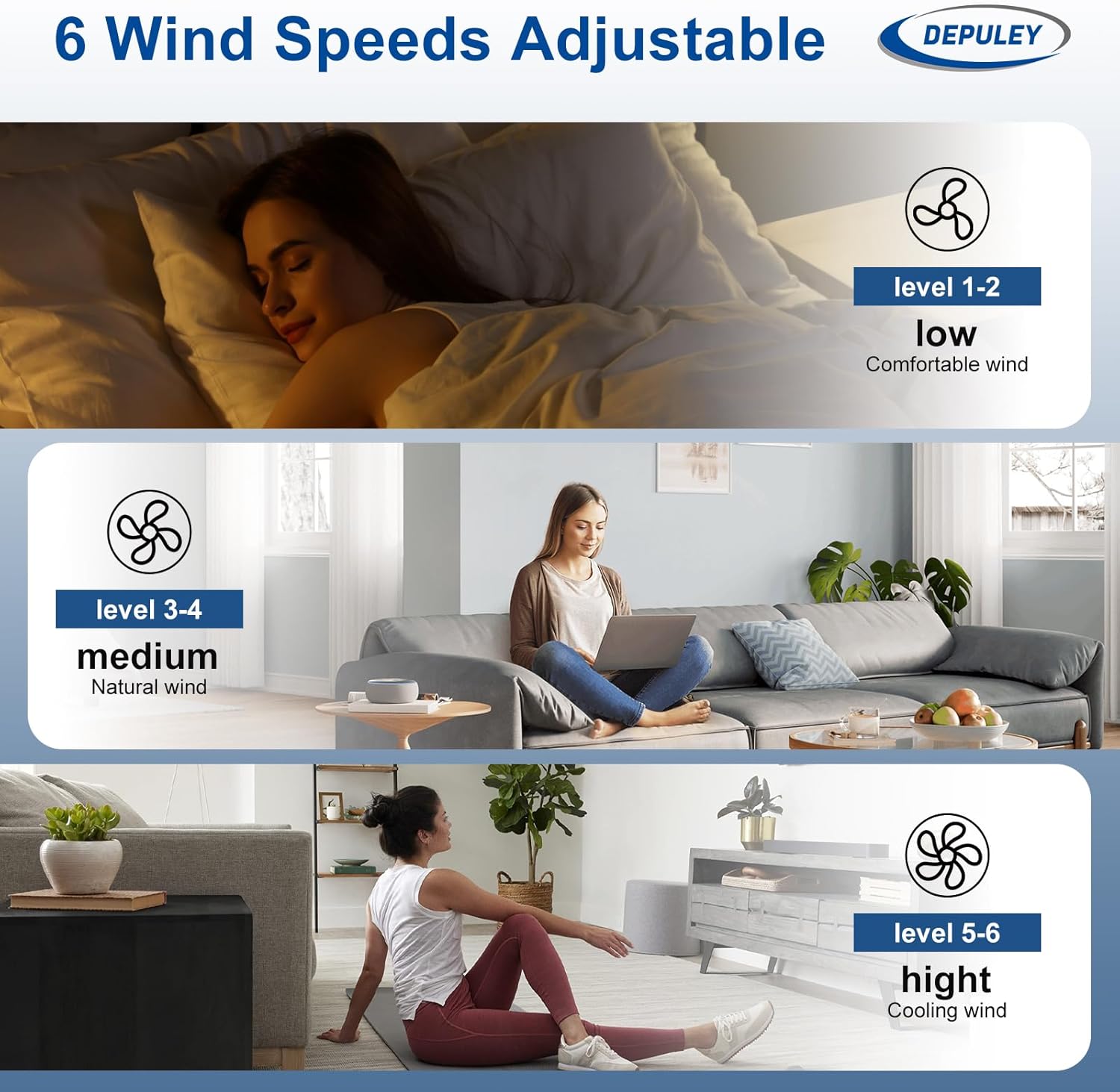 Depuley Leise Deckenventilator ohne Licht für Außen: 132CM Ventilator mit Fernbedienung und APP für Terrasse Garten - Groß Deckenventilator, Reversibler DC Timer für Schlafzimmer, Wohnzimmer, Schwarz
